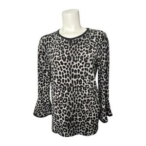 Michael Kors‎ Animal Print Top Womens Bell Sleeve Crew Neck Blouse Sz Medium